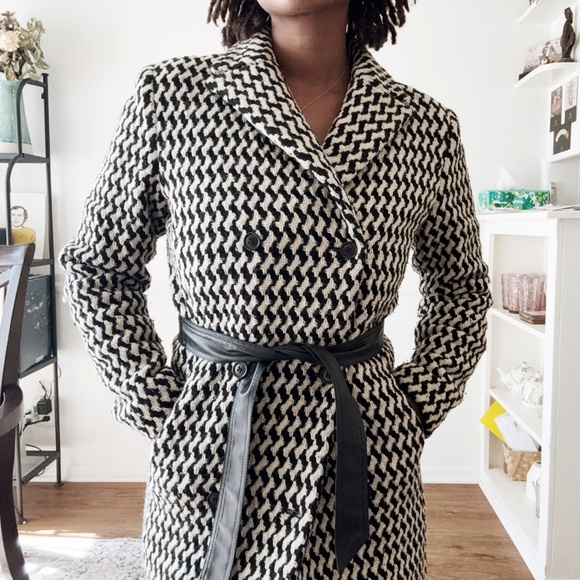 express houndstooth double breasted belted wool coat - Picture 3 of 8